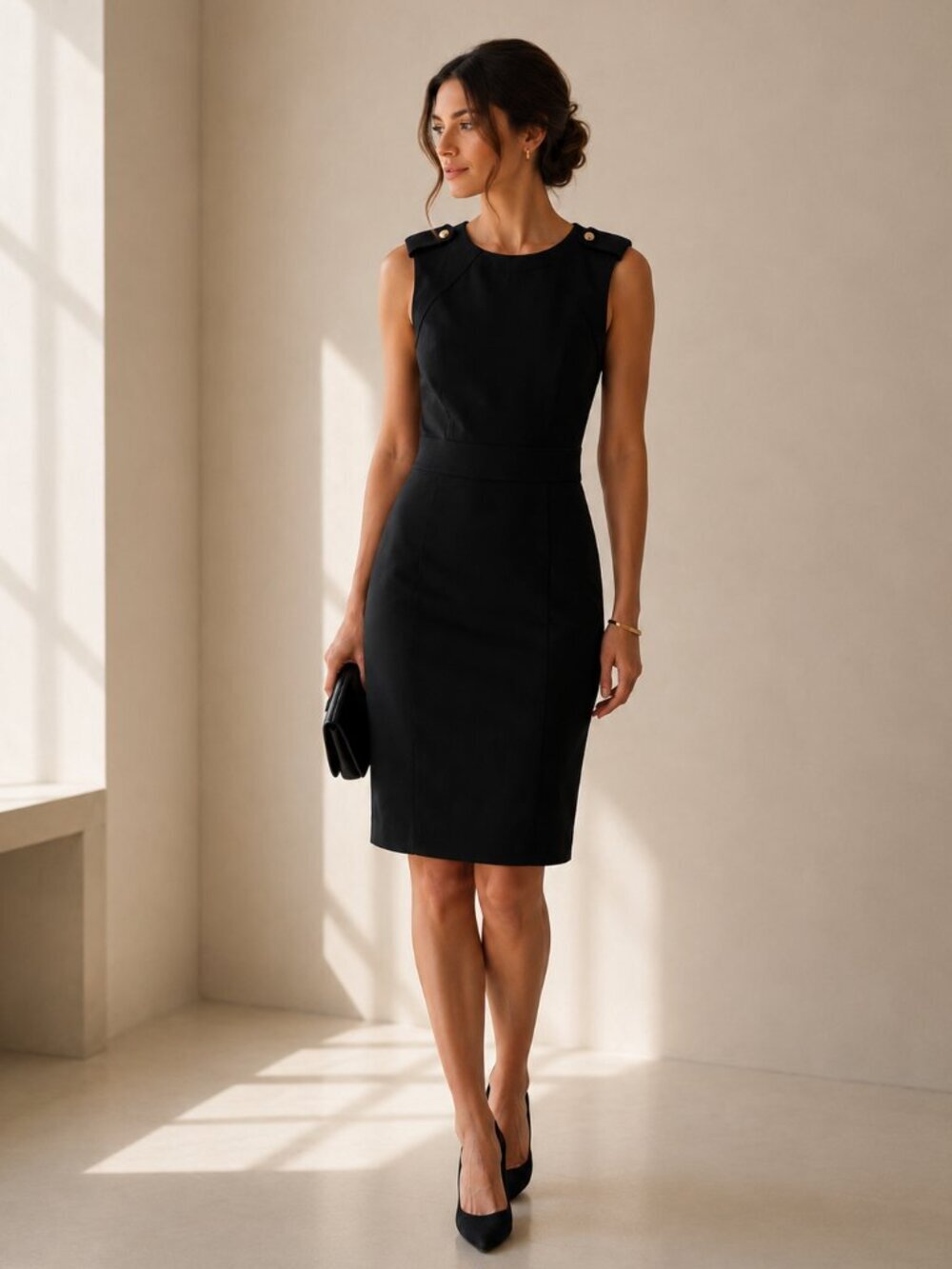 Tory Burch Wool Blend Sheath Dress NWT Classic Gold Accent Black Size 0